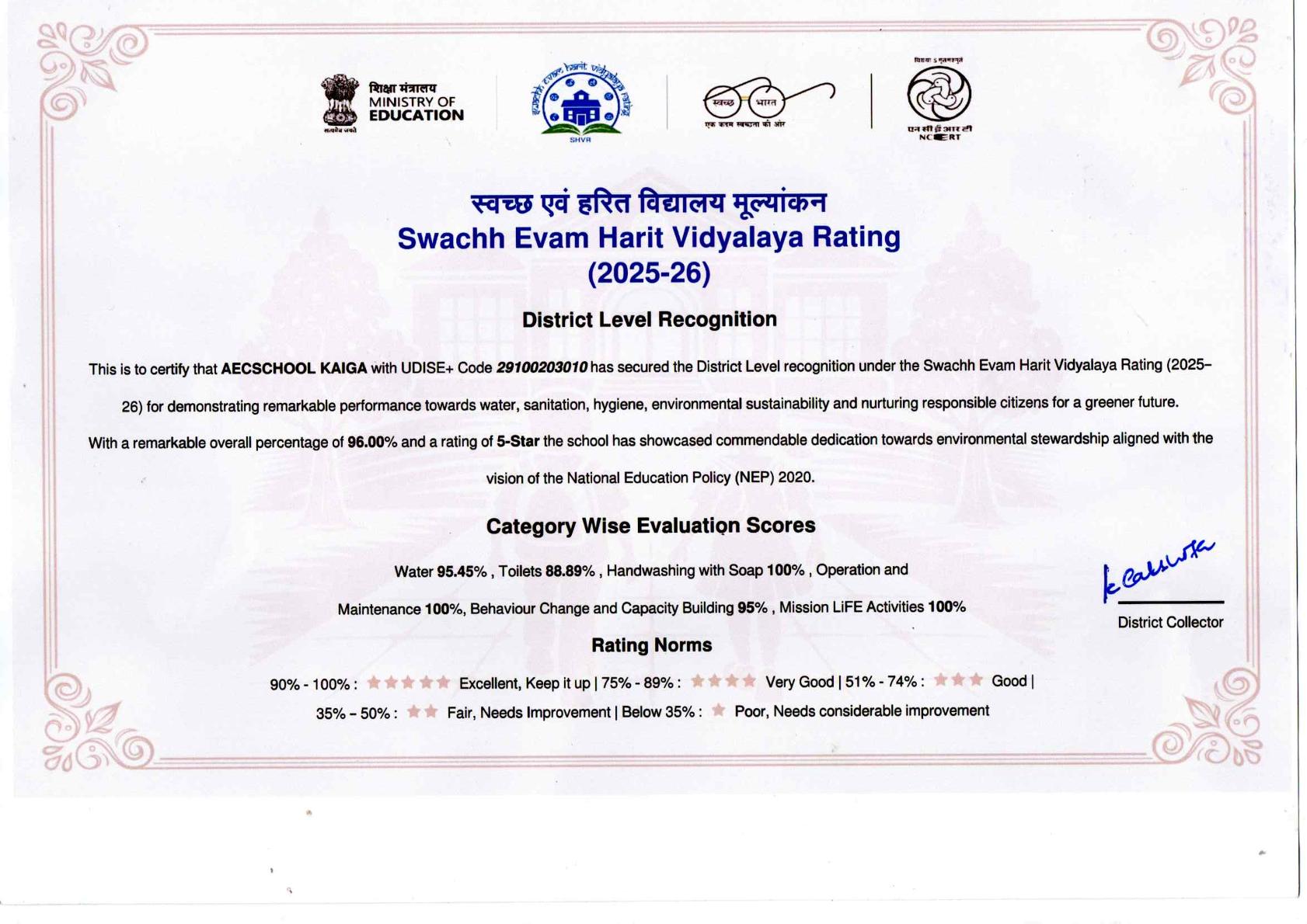 Swachh Evam Harit Vidyalaya Rating